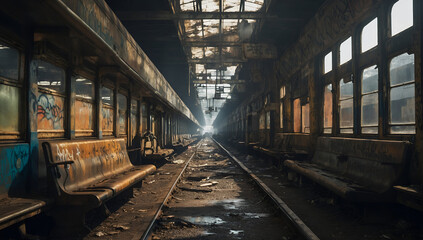 Naklejka na ściany i meble abandoned train station