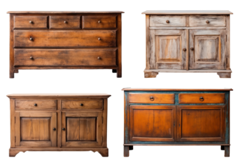 Set of old wooden dressers isolated on transparent background
