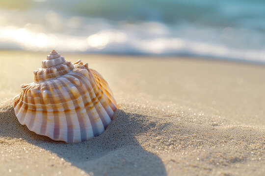 Generative AI Image of Sea Shell on a Seashore in Summer