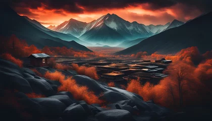 Foto op Plexiglas Tatra sunset over the mountains