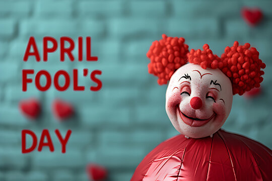 Blue color template and colorful balloons, showing red text "APRIL FOOL'S DAY", april fool's day concept.