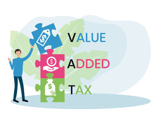 VAT - value added tax. acronym business concept. vector illustration concept with keywords and icons. lettering illustration with icons for web banner, flyer, landing page