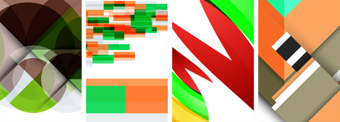 Vector posters - minimalist geometric abstract backgrounds, featuring circles, lines, and triangles in clean, modern design