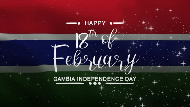 Gambia Independence Day Text Animation with Gambia Flag Background. Celebrate Gambia Independence Day on 18th of February. Great for celebrating Gambia Independence Day.