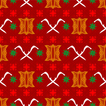 Acehnese batik motifs. With Rencong and Pinto Aceh and floral patterns. Traditional art patterns from the province of Aceh. Indonesia