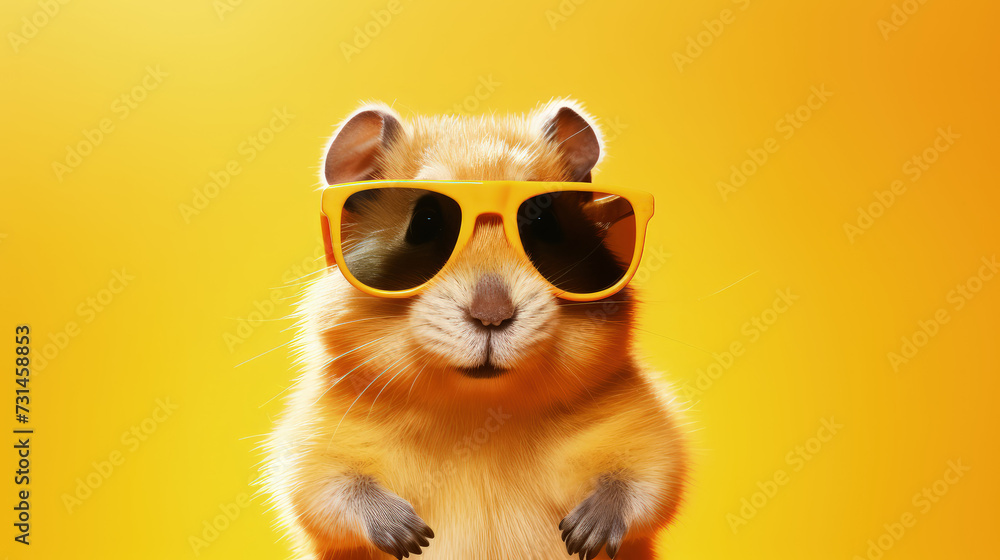 Wall mural hamster in sunglasses on bright background