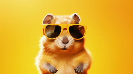 hamster in sunglasses on bright background - obrazy, fototapety, plakaty