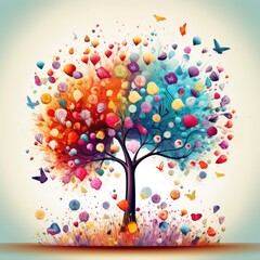 Obraz na płótnie Canvas colorful tree with butterflies