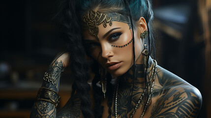 Woman With Tattoos and Face Piercings