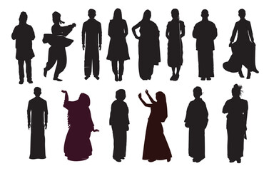 silhouettes of people of different culture and tradition 