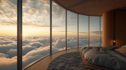 Bedroom With Large Window Overlooking the Clouds