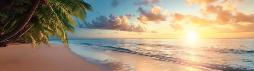 Fototapeta na wymiar A Painting of a Sunset on a Tropical Beach