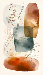 Boho background with art shapes. Boho colored wallpaper. Watercolor backdrop with shapes. 