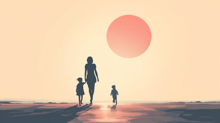 an illustration showing love and grief with mother and child. grief of a child or Mother illustration concept with Mother and child holding hands crossing over.