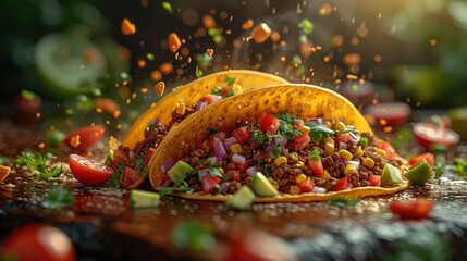Obraz na płótnie Canvas Tempting Taco Splash: Vibrant Scene of Taco Delight