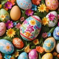 Fototapeta premium Colorful easter eggs background,Happy Easter Concept: Cheerful Background with Colorful Eggs,Festive Springtime: Colorful Eggs Pattern for Easter