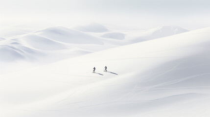 Fototapeta na wymiar Skiers on big white slope acrylic painting
