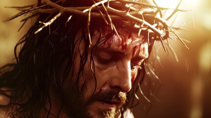 Behold the Divine Majesty! Jesus Christ with a Crown of Thorns, Radiating Hope and Salvation....