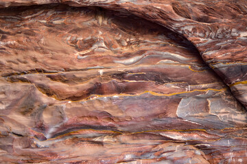 Colorful rock formations in the city of Petra, Wadi Musa, Jordan.
