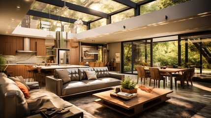 ecology concept design interior with recycle material, strategic placement of windows, maximize natural light