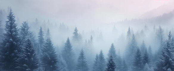 a painting of a winter landscape with snowy fir trees background - obrazy, fototapety, plakaty