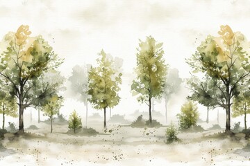 Fototapeta premium watercolor landscape with trees