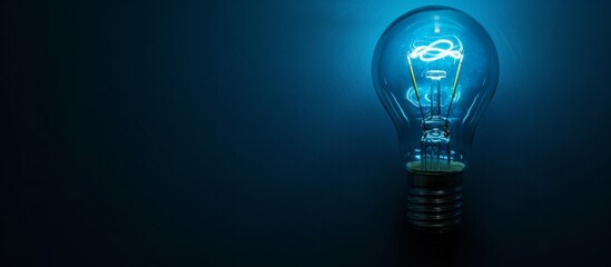 An electric blue light bulb illuminates the darkness against a dark blue background, creating a captivating visual event.