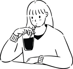 Set of Trendy young girl mood calm, relaxation line art. Vector illustration. Hand-drawn line art activity