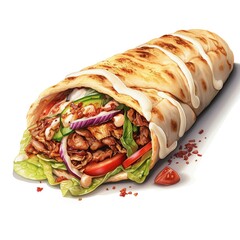 Savor the Moment: Fast Food Shawarma, Isolated on a White Background. Indulge in the Irresistible...