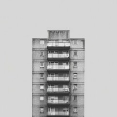 A black and white photo of a tall building. Generative AI.