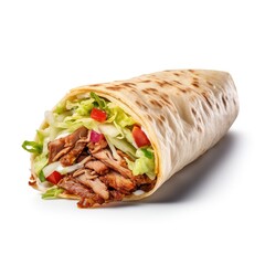 Savor the Moment: Fast Food Shawarma, Isolated on a White Background. Indulge in the Irresistible...
