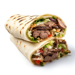 Savor the Moment: Fast Food Shawarma, Isolated on a White Background. Indulge in the Irresistible Blend of Savory Flavors and Middle Eastern Spice, Perfectly Captured for Your Culinary Enjoyment