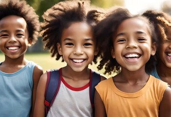 a group of happy mixed race children smiling and laughing