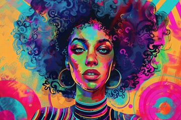 Illustration of woman with afro and colorful face