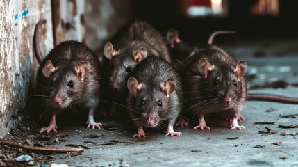 Rats in the trash. Rats are carriers of diseases. Rats scuttle amidst discarded debris. - obrazy, fototapety, plakaty