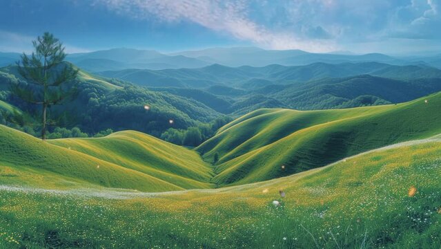 hills and green gardens. seamless looping time-lapse animation video background