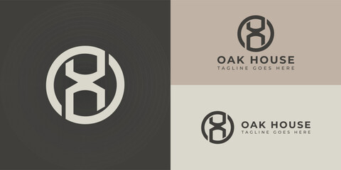 Abstract initial letter OH or HO logo in soft gold color isolated in solid green background applied for construction company logo also suitable for the brands or companies have initial name HO or OH