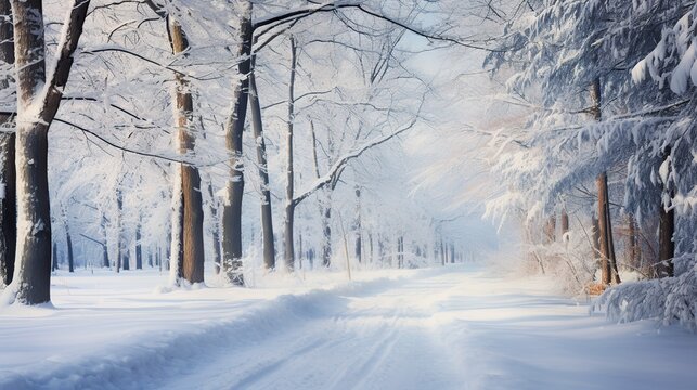 Country road in snowy winter day. copy space for text.