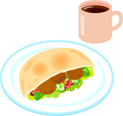 ファラフェルのピタサンドとコーヒー