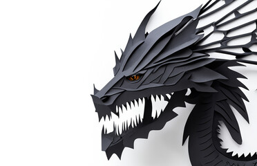 Paper Style Black Dragon Isolated on White Background