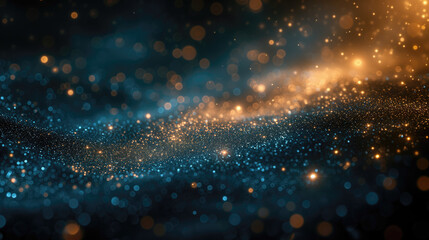 abstract background for packaging display. is blue-green with gold glitter scattered throughout. 
