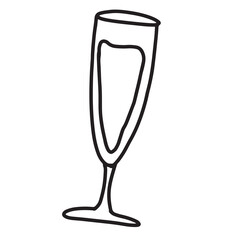 Hand drawn outline of champagne for sticker, tattoo, fabric print, logo, dinner, bar, food, cook book, drink menu, recipe, cafe, summer, colouring book, black and white icon, supermarket, picnic