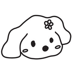 Hand drawn outline of dog with flower for sticker, tattoo, fabric print, toy, decorations, cartoon character, mascot, animal logo, icon, clip art, black and white icon,  colouring book, doll