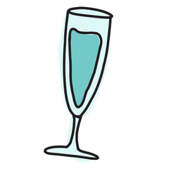 Hand drawn of champagne glass for cute sticker, tattoo, fabric print, decorations, bar, dinner, cook book, drink menu, recipe, cafe, restaurant, supermarket, clip art, meal, ingredient, picnic