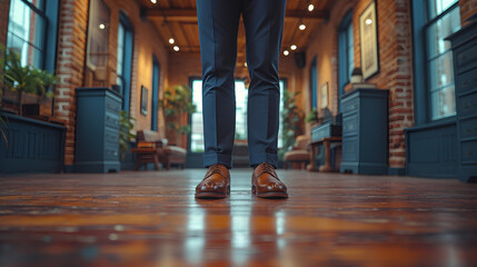 Lower body shot - pants and shoes - wood floors - stylish fashion 