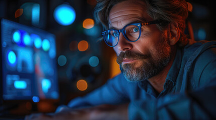 Office manager in front of computer Programming oriented software engineer