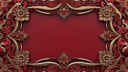 Golden border frame, lotus mandala border frame in red and golden color, 3D wallpaper, ceiling tile decorative