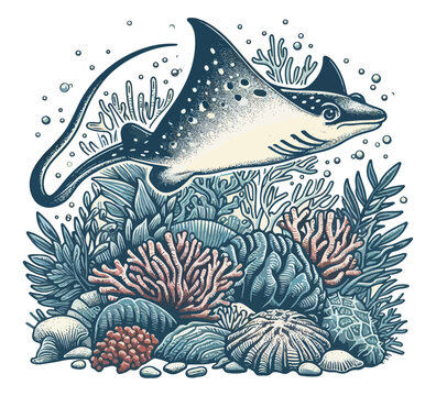 stingray fish hand drawn vector illustration