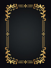 Decorative gold frame. Retro ornamental frame, vintage rectangle ornament, and ornate border. Decorative wedding frame, antique museum image border. Isolated vector icon