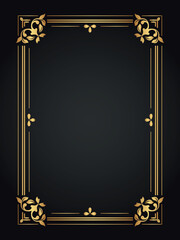 Decorative gold frame. Retro ornamental frame, vintage rectangle ornament, and ornate border. Decorative wedding frame, antique museum image border. Isolated vector icon